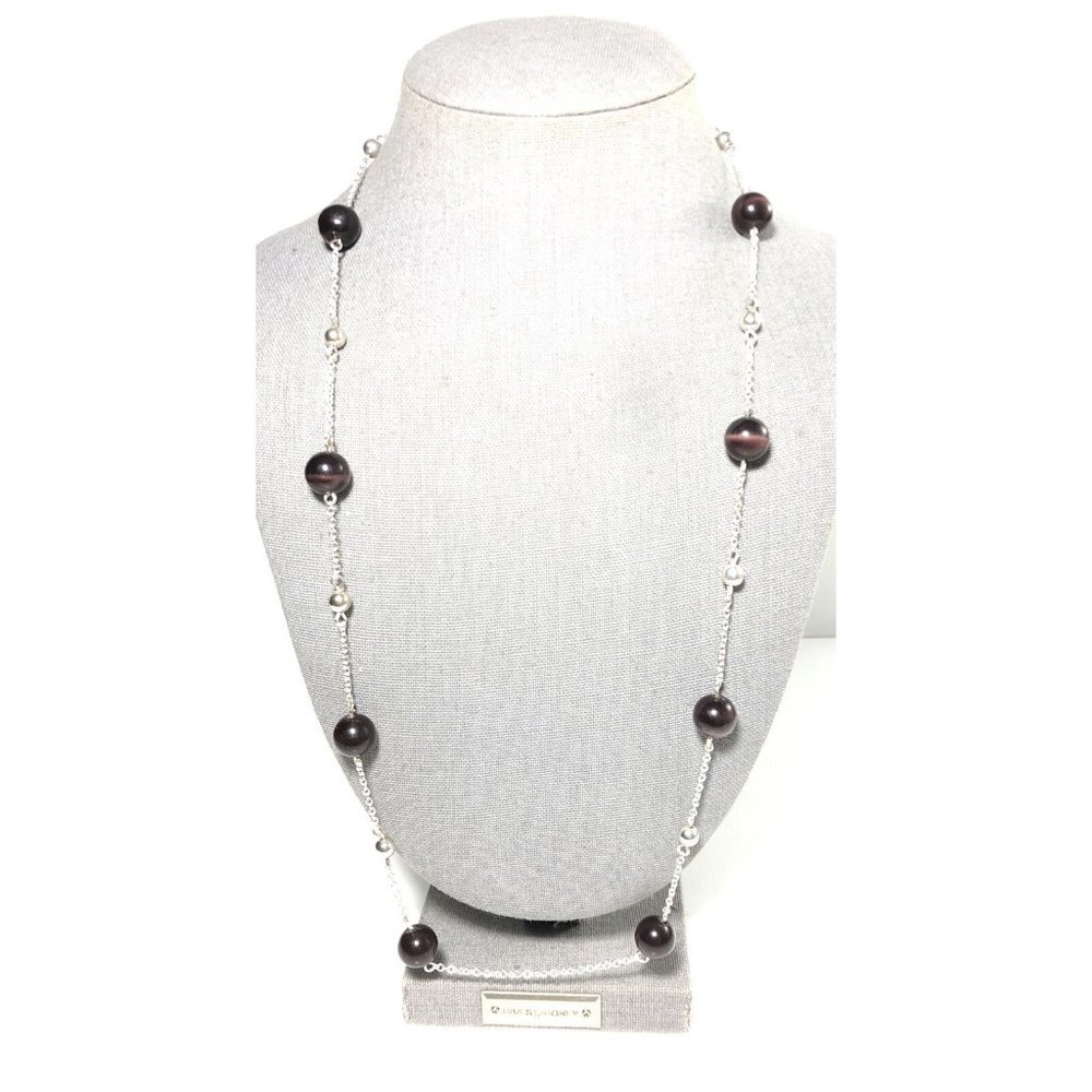 Women’s 26” Silver Tone Necklace w/ Purple Glass beads & silver balls. Fashion.